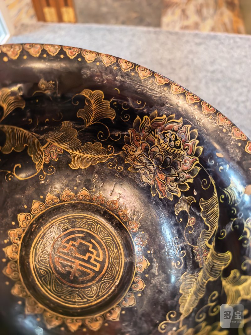 匏制黑漆描金缠枝花卉寿纹碗 - 图12